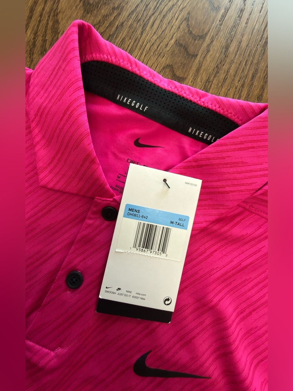 Nike Golf Polo Shirt Mens Pink Dri-FIT Short Sleeve DH0811-642Size MED-Tall